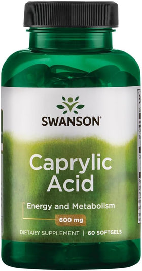 Swanson Acide Caprylique MCT 600 mg gélules molles vue avant