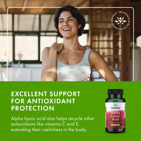 Swanson Alpha Lipoic Acid 100 mg 120 capsules avec un verre d'eau