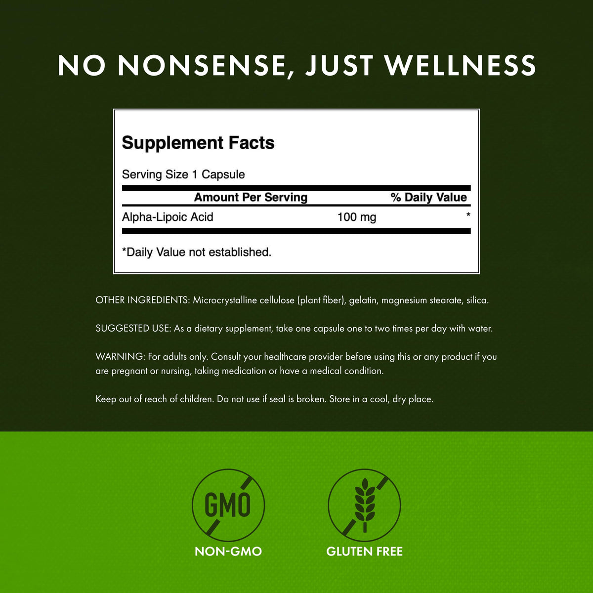 Swanson Alpha Lipoic Acid 100 mg 120 capsules côté droit