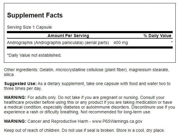 Swanson Andrographis Paniculata 400 mg 60 capsules emballage