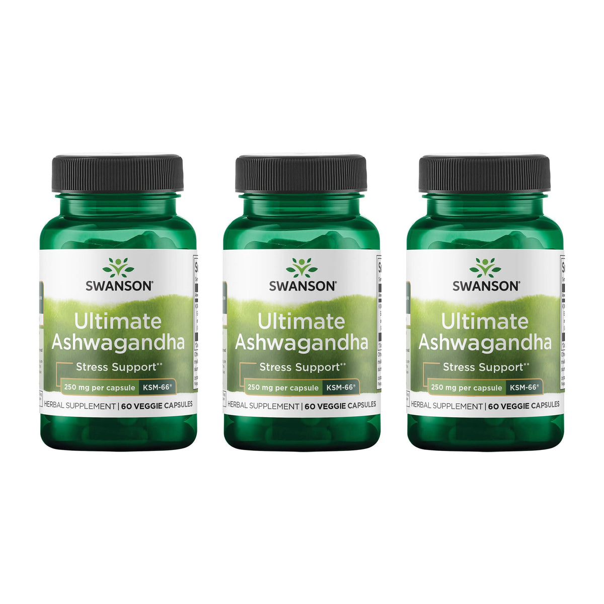 Swanson Ashwagandha KSM-66 250 mg 60 capsules végétales - avant