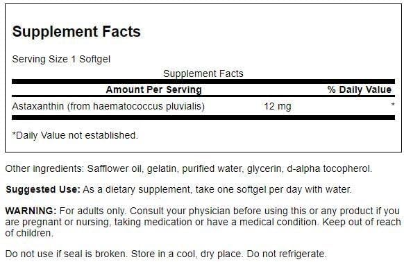 Swanson Astaxanthin 12 mg, gélules sur une surface