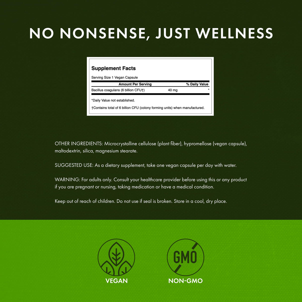 Swanson Bacillus Coagulans Probiotique 6 milliards CFU étiquette