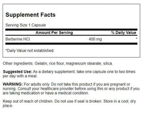Swanson Berberine HCl 400 mg vue de côté avec étiquette