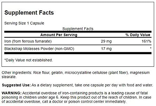 Swanson Blackstrap Molasses fer 29 mg capsules emballage