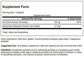 Swanson Blackstrap Molasses fer 29 mg capsules emballage