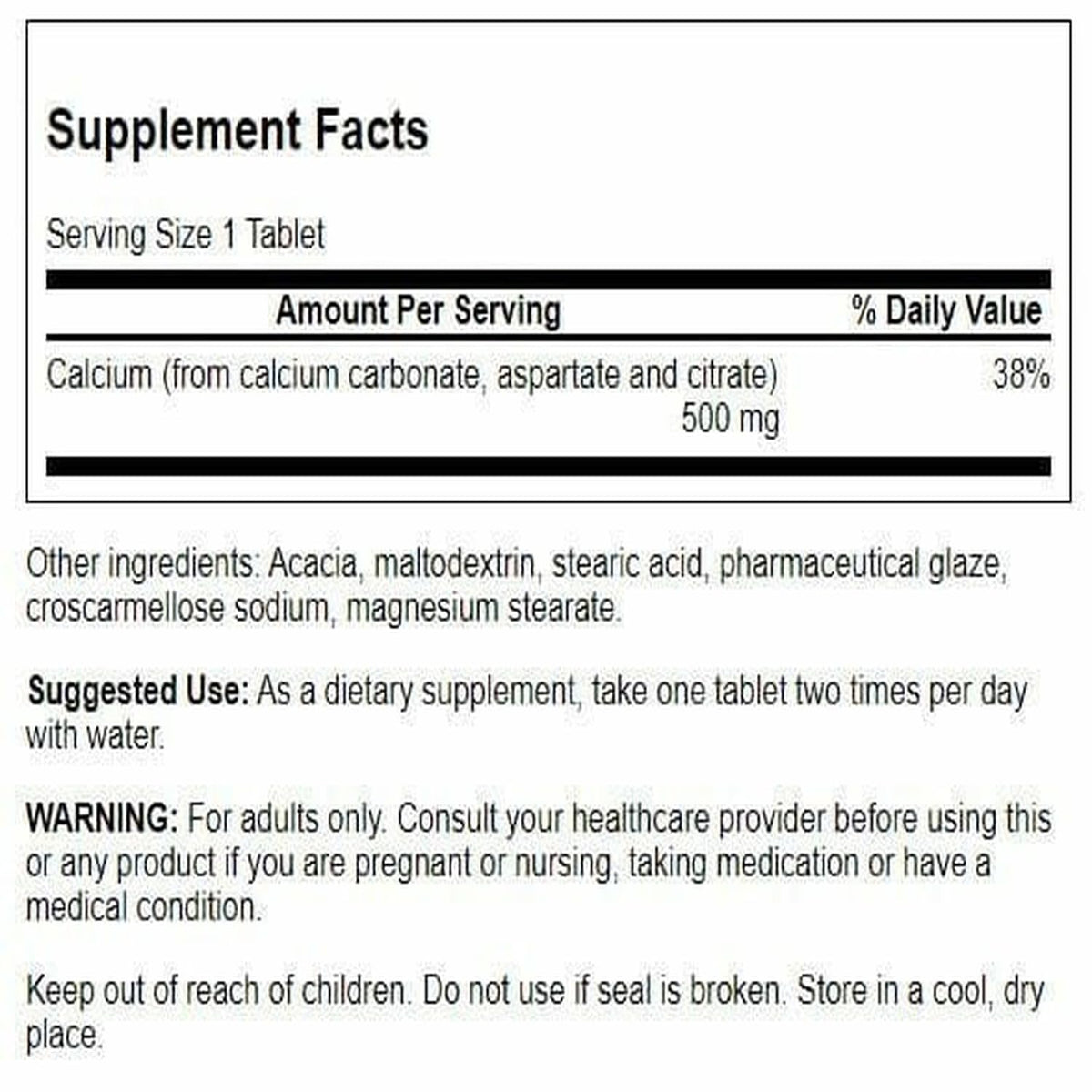 Swanson Calcium Carbonate Aspartate & Citrate 500 mg comprimés - vue de face