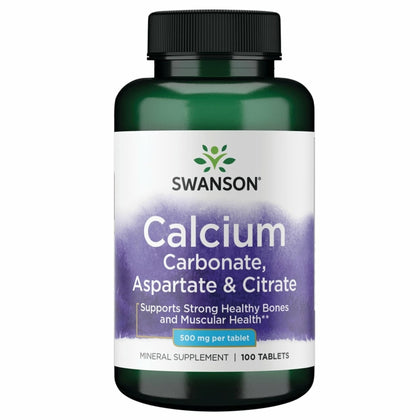 Swanson Calcium Carbonate Aspartate & Citrate 500 mg comprimés - vue de l'emballage