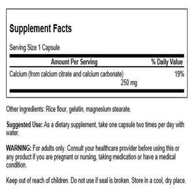 Swanson Calcium Citrate Complex 300 capsules, vue de l'arrière de l'emballage