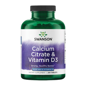 Swanson Calcium Citrate & Vitamine D3 250 comprimés vue de face