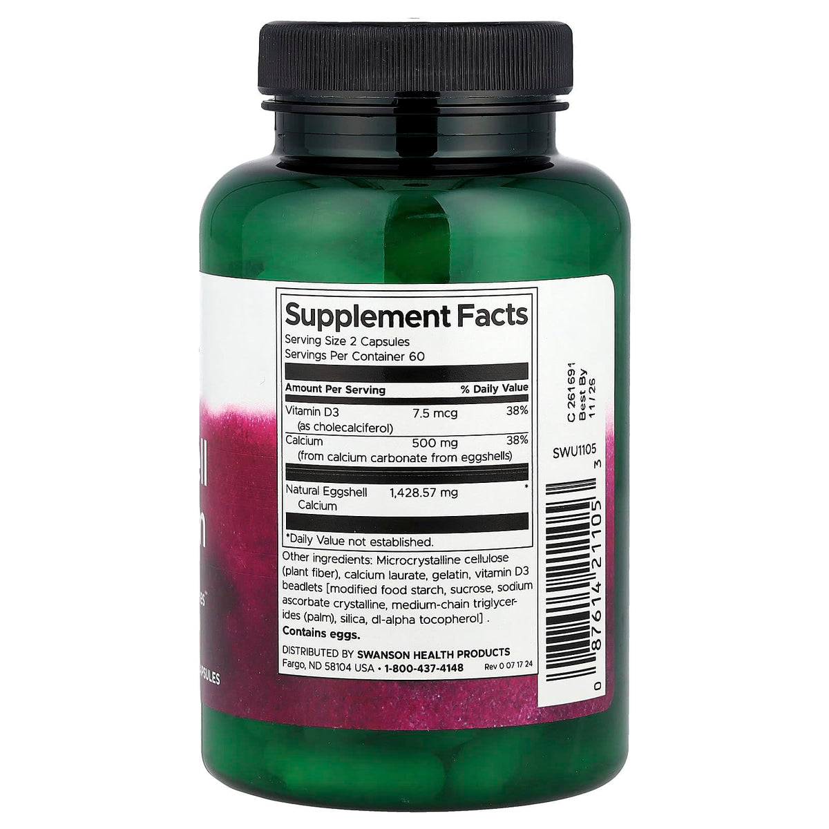 Swanson Calcium d'Oeuf 120 capsules vue arrière