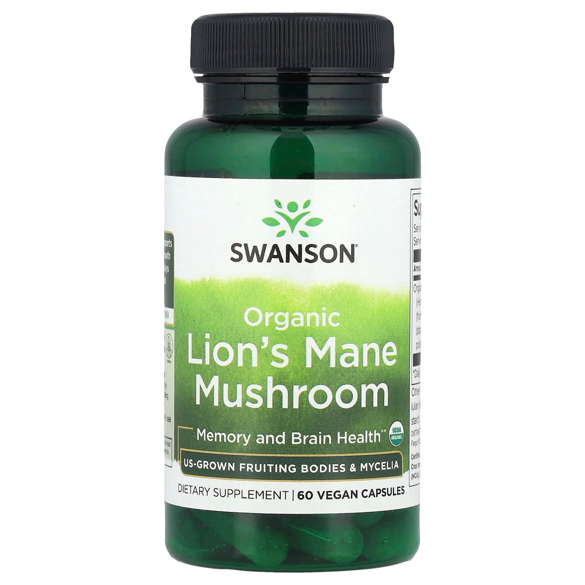 Swanson Champignon Lion's Mane Bio 500 mg gélules végétaliennes vue de face