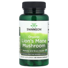 Swanson Champignon Lion's Mane Bio 500 mg gélules végétaliennes vue de face