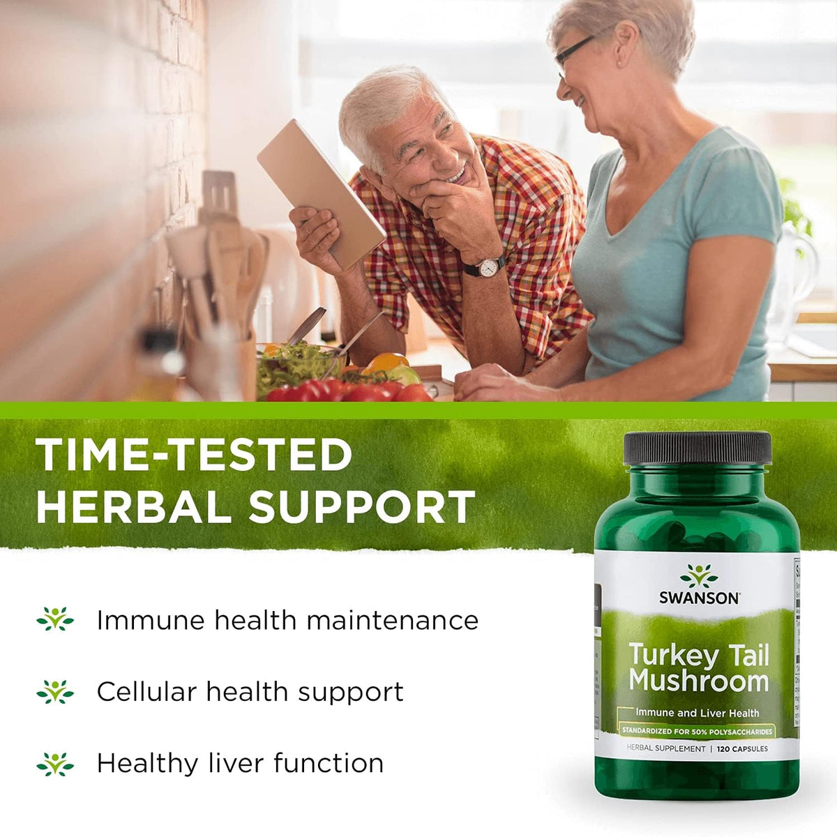 Swanson Champignon Turkey Tail 500 mg 120 capsules ouverte