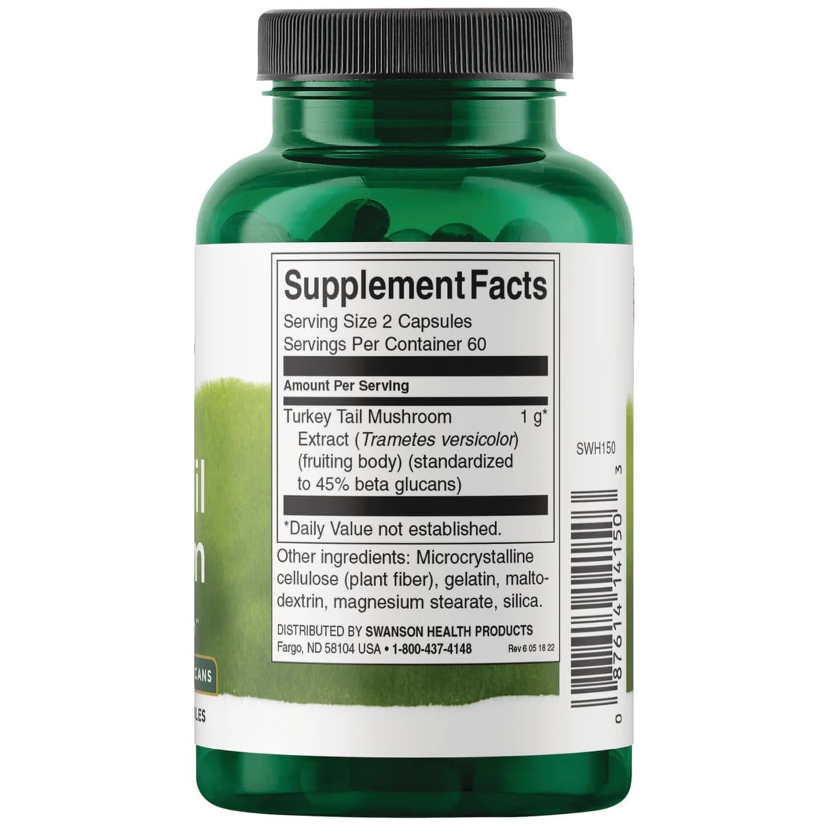 Swanson Champignon Turkey Tail 500 mg 120 Capsules vue arrière