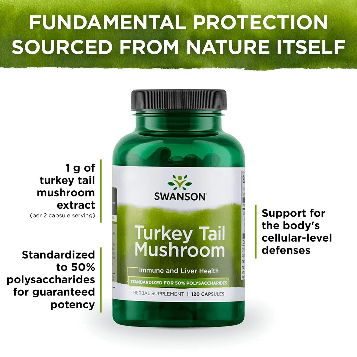 Swanson Champignon Turkey Tail 500 mg 120 capsules vue de côté
