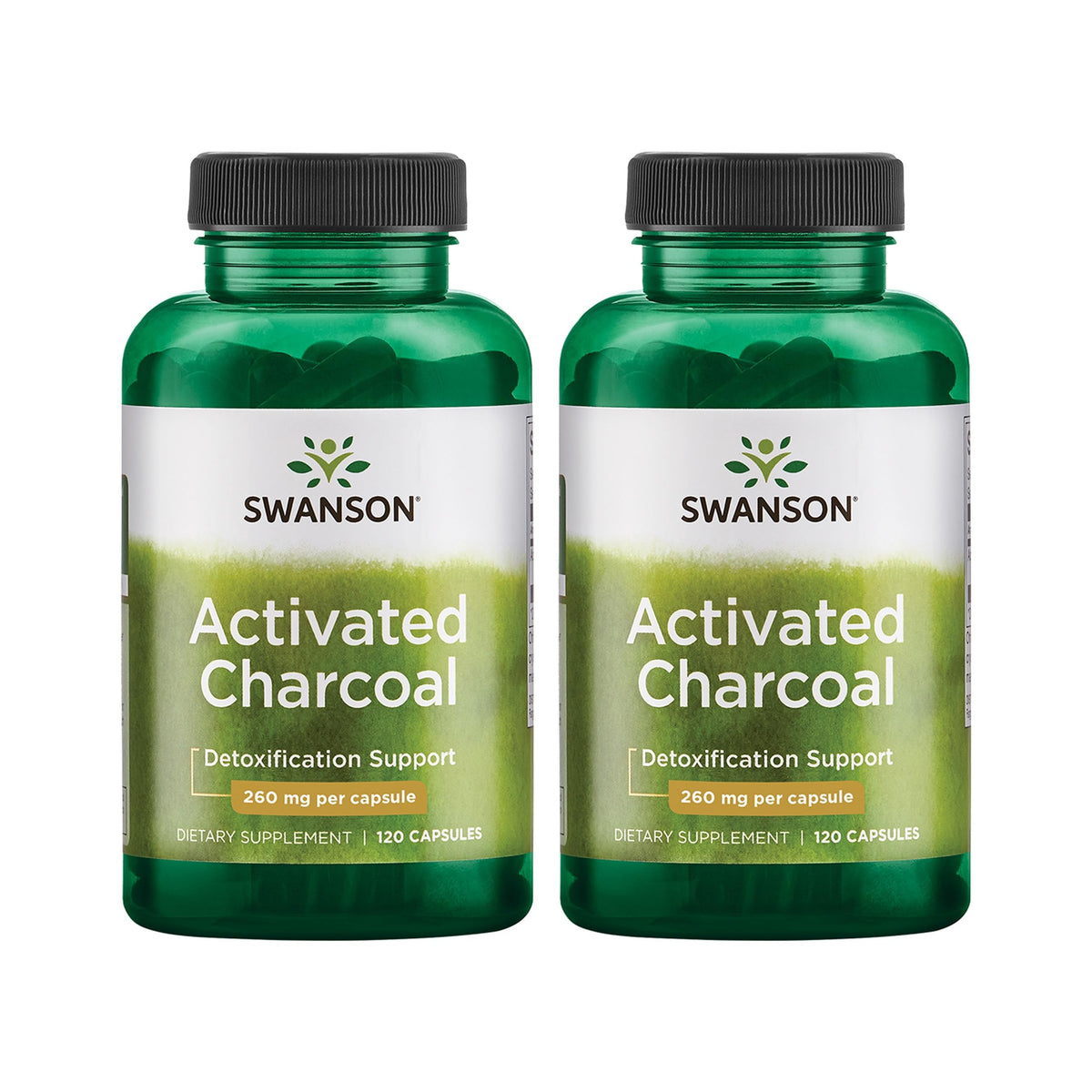 Swanson Charbon Actif 260 mg, 120 capsules, vue de l'emballage avant