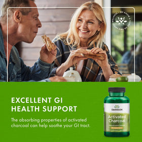 Swanson Charbon Actif 260 mg, étiquette avec informations nutritionnelles