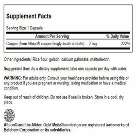 Swanson Chelated Copper 2 mg capsules en vue de près