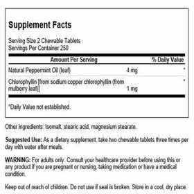 Swanson Chlorophylline Menthe 500 comprimés à mâcher, vue de côté