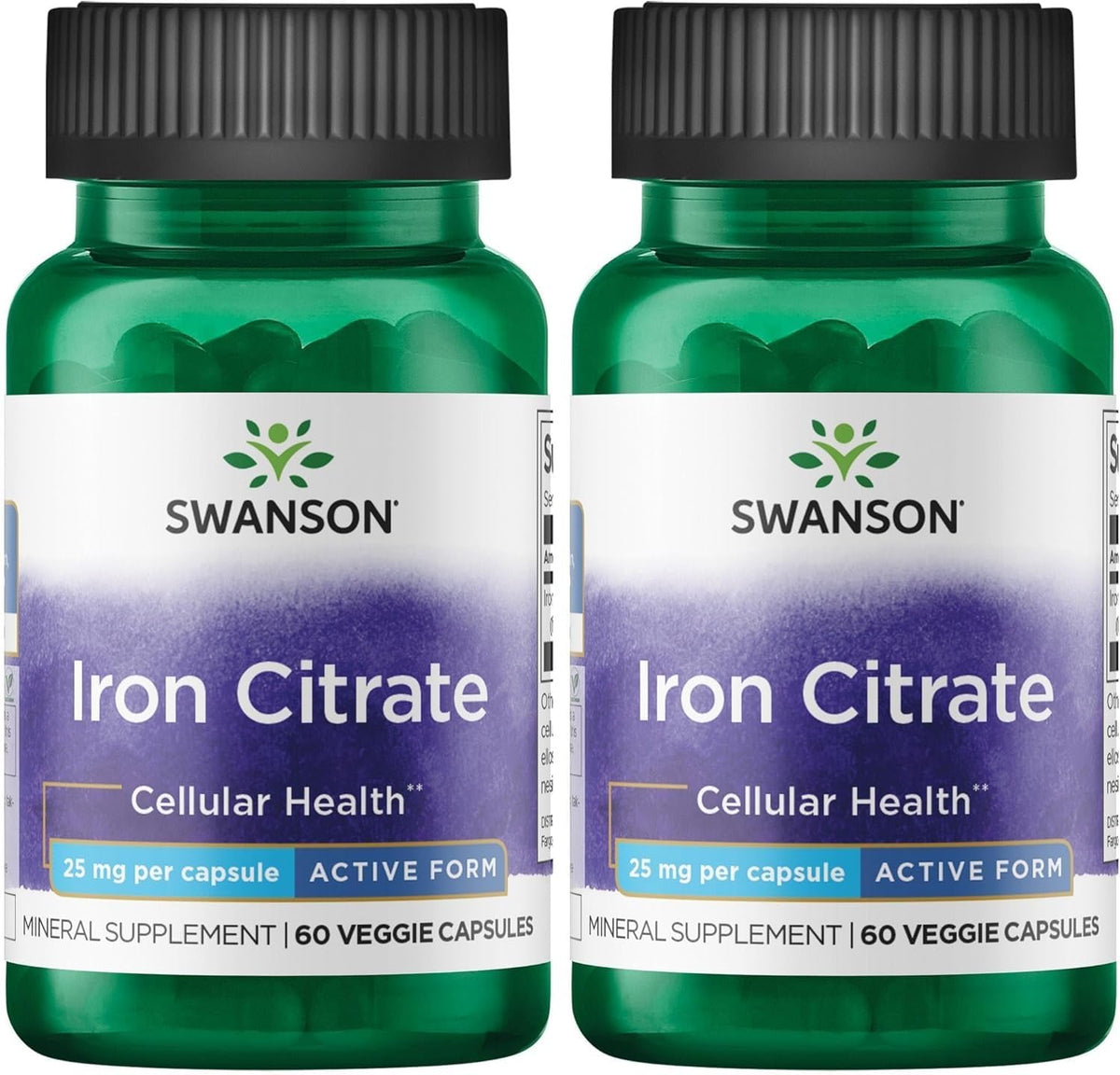Swanson Citrate de Fer 25 mg 60 capsules végétales vue de face