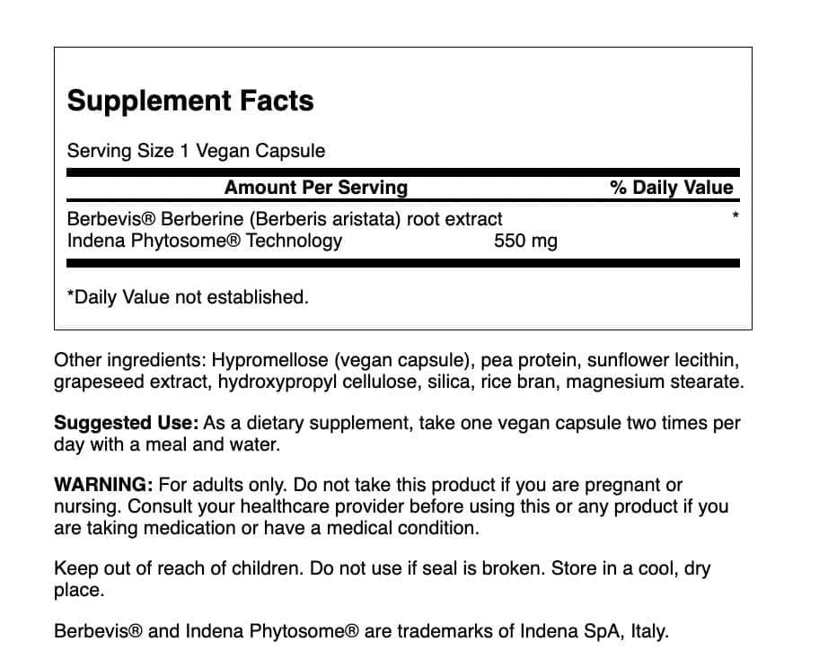 Swanson Complément Alimentaire Berbérine Avancée 550 mg - vue arrière