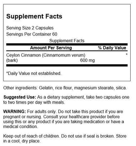 Swanson Complément Alimentaire Cannelle Vraie 300 mg - emballage détaillé