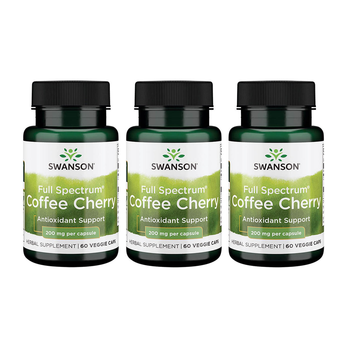 Swanson Complément Alimentaire Cerise de Café 200 mg, 60 Capsules Végétales - vue de face