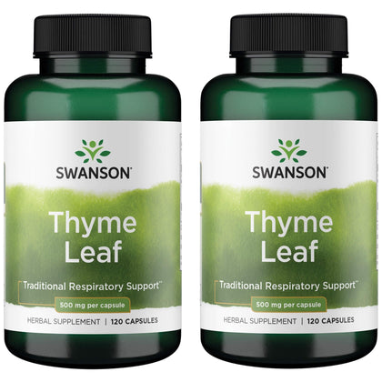 Swanson Complément Alimentaire Feuille de Thym 500 mg, 120 Gélules, vue de face