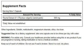 Swanson complément alimentaire feuille de thym 500 mg capsules vue arrière