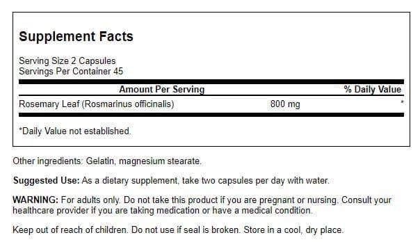 Swanson Complément Alimentaire Romarin 400mg - vue de dos