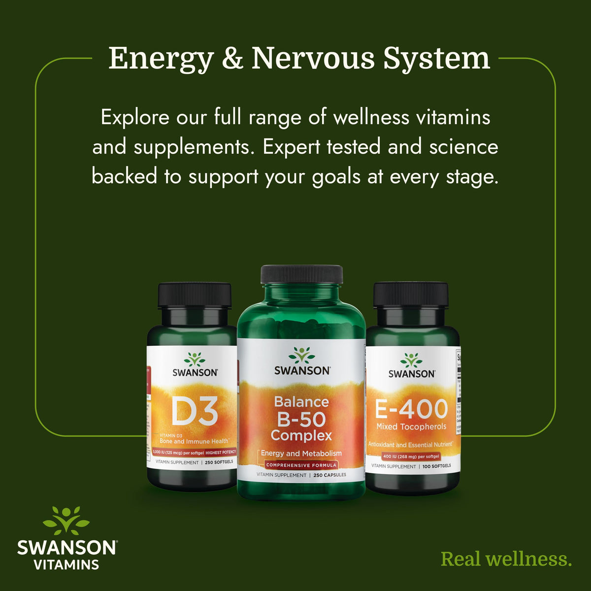 Swanson Complex B-50 250 Capsules avec autres compléments alimentaires