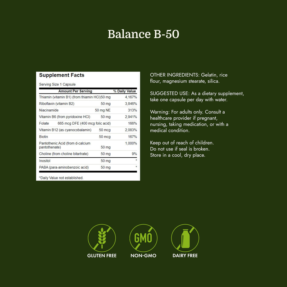 Swanson Complex B-50 250 Capsules ouverte avec capsules visibles
