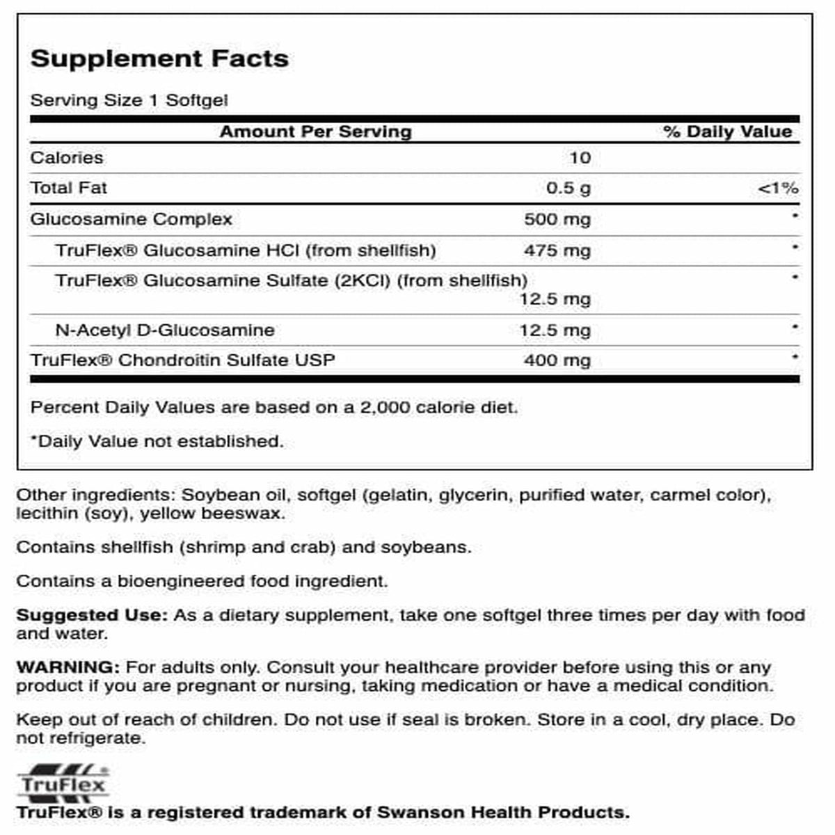 Swanson Complex de Glucosamine et Chondroïtine 500 mg 400 mg 120 gélules vue arrière
