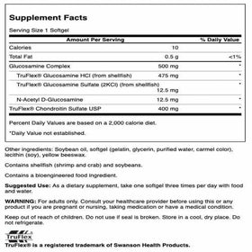 Swanson Complex de Glucosamine et Chondroïtine 500 mg 400 mg 120 gélules vue arrière