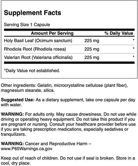 Swanson Complex Rhodiola Basilic Sacré Valériane 180 gélules côté