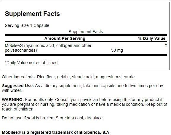 Swanson Complexe d'Acide Hyaluronique 33 mg capsules à l'intérieur du flacon