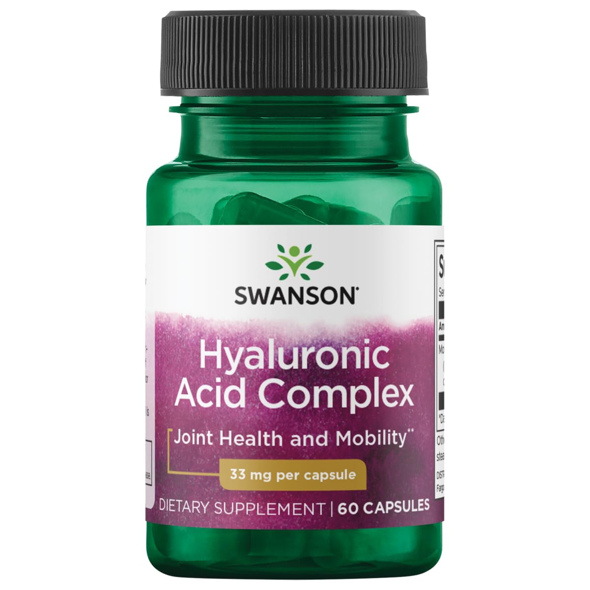 Swanson Complexe d'Acide Hyaluronique 33 mg vue avant avec emballage
