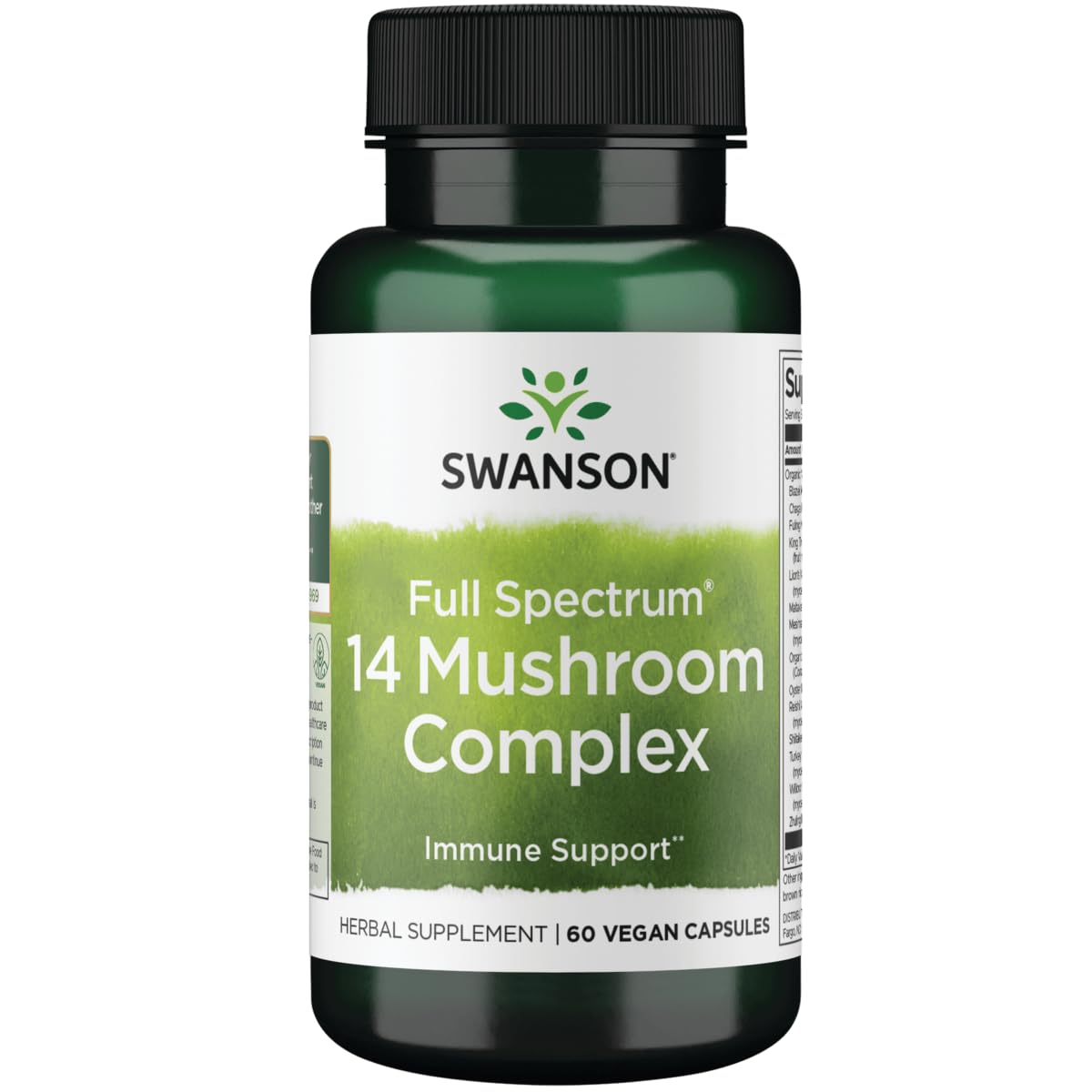 Swanson Complexe de 14 Champignons 60 Capsules Végétalien vue de face