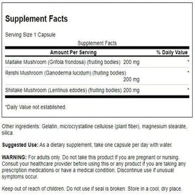 Swanson Complexe de Champignons Triples 60 Capsules arrière avec ingrédients