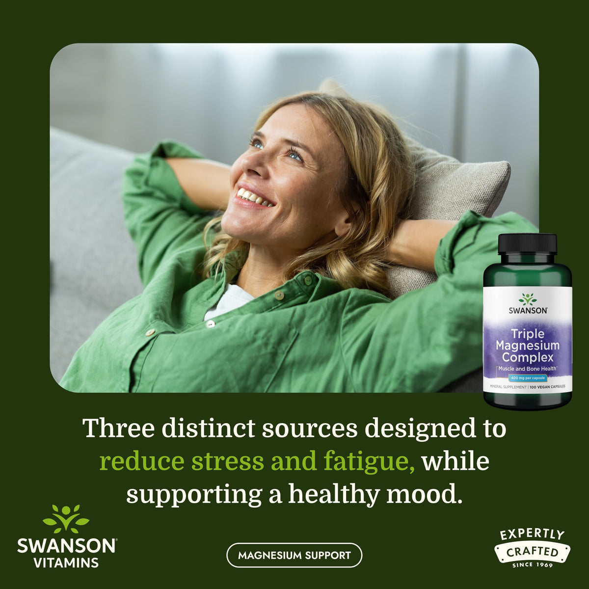 Swanson Complexe de Magnésium Triple 400mg 100 Capsules - vue arrière