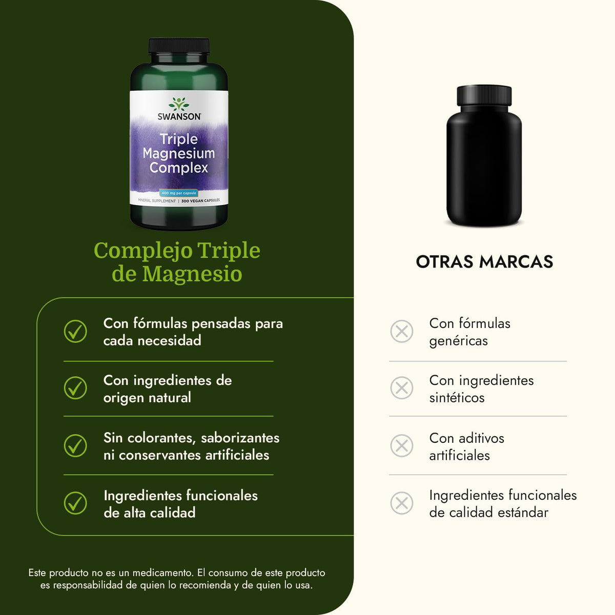 Swanson Complexe de Magnésium Triples 400 mg, capsules dans une main