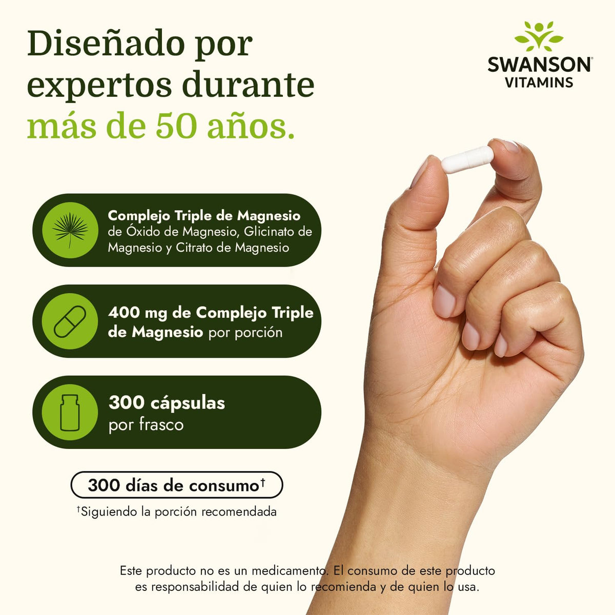 Swanson Complexe de Magnésium Triples 400 mg, dosage recommandé sur l'emballage