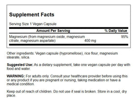 Swanson Complexe de Magnésium Triples 400 mg, étiquette des ingrédients