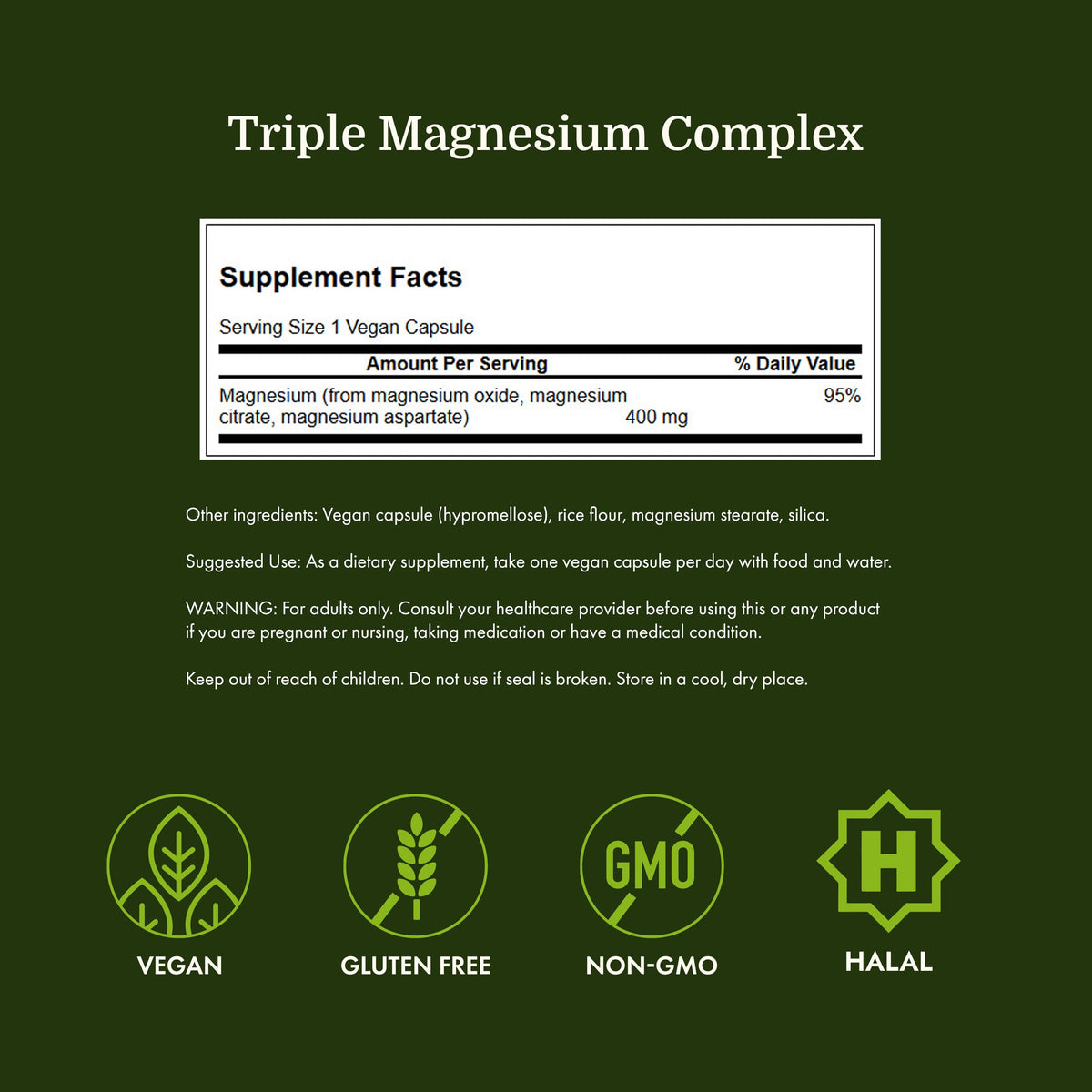 Swanson Complexe de Magnésium Triples 400 mg - gélules sur une surface blanche