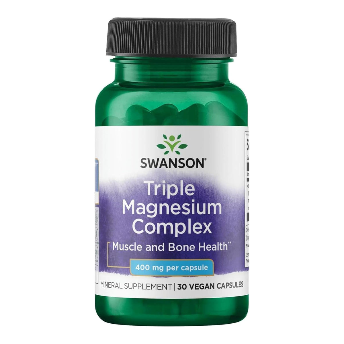 Swanson Complexe Minéral de Magnésium Triple 400 mg, 30 Capsules vue avant