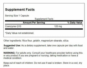 Swanson CoQ10 120mg 100 Capsules vue arrière avec informations nutritionnelles