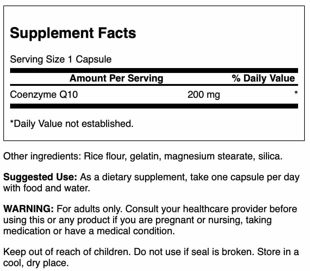 Swanson CoQ10 200 mg 30 capsules, vue de dos