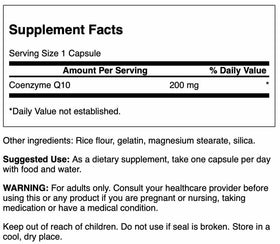 Swanson CoQ10 200 mg 30 capsules, vue de dos