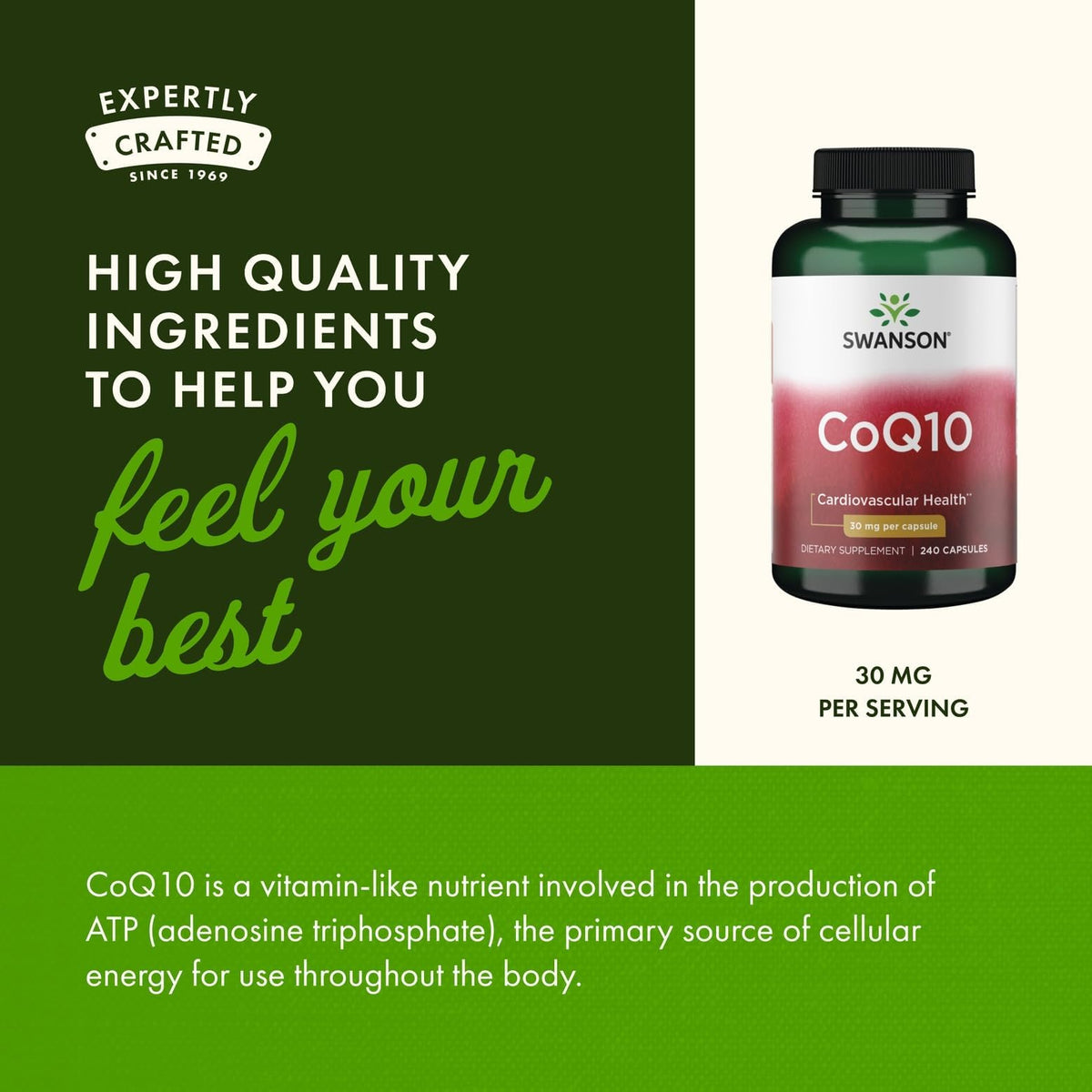 Swanson CoQ10 30 mg capsules in hand